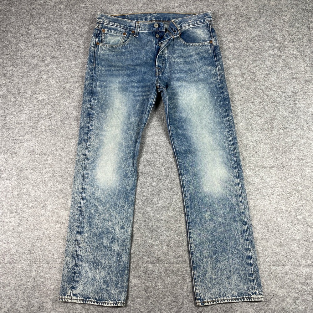 Levis 501 Jeans Mens 32x30 Blue Acid Wash Original Fit Denim Fade Button Fly